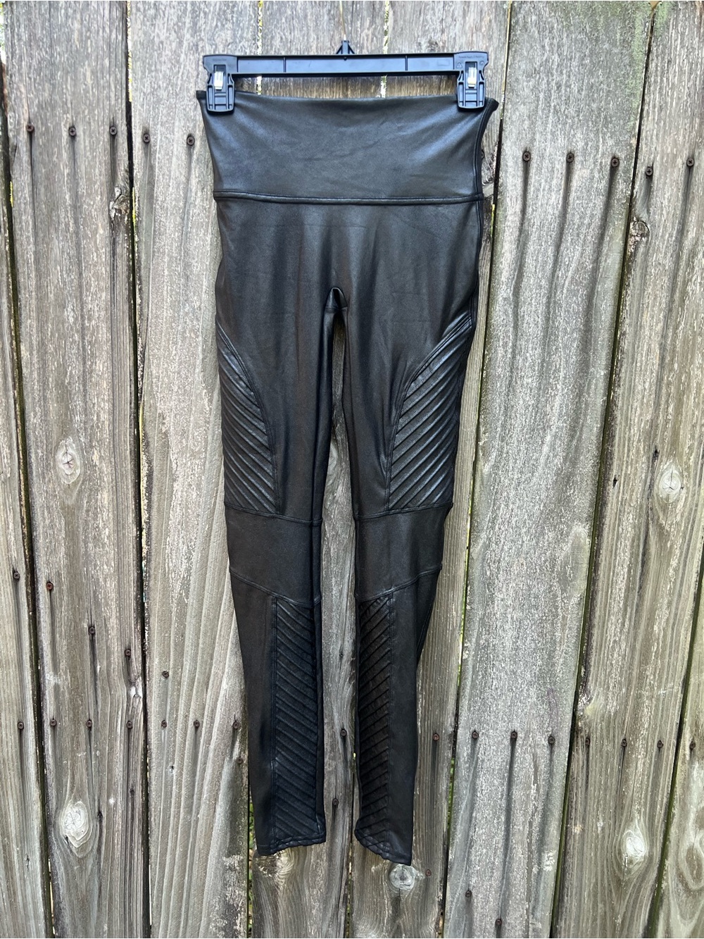 SPANX Black High-Waist Moto-Panel Leggings
